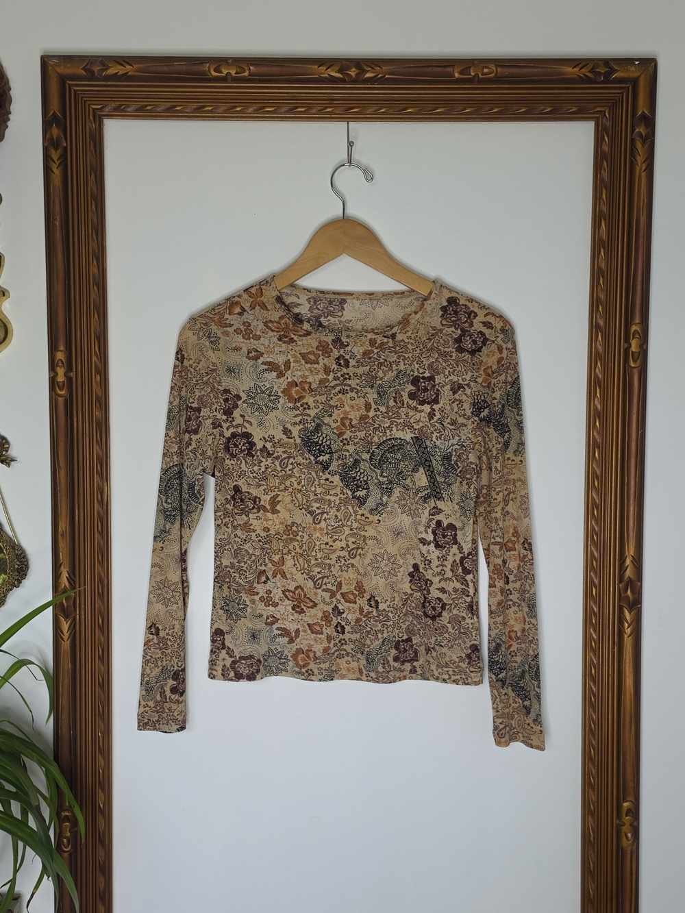 Sheer Floral Paisley Long-Sleeve Top - Beige Multi